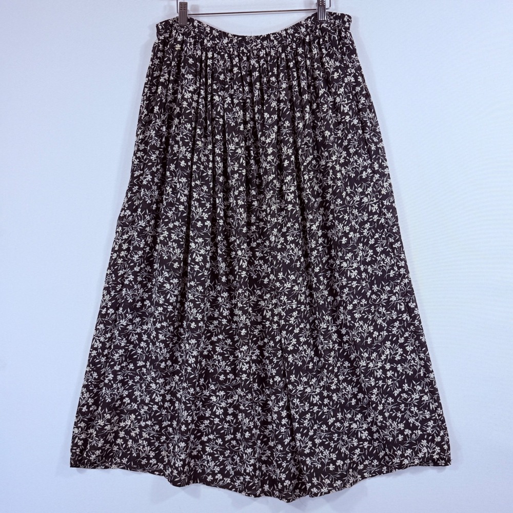 Express Maxi Skirt Womens Large Black Floral Elastic Waist Cottagecore Boho - Picture 1 of 7